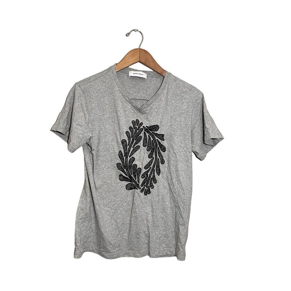 Mauro Grifoni Embroidered Tee Women’s Medium Short Sleeve Top Gray Black Shimmer